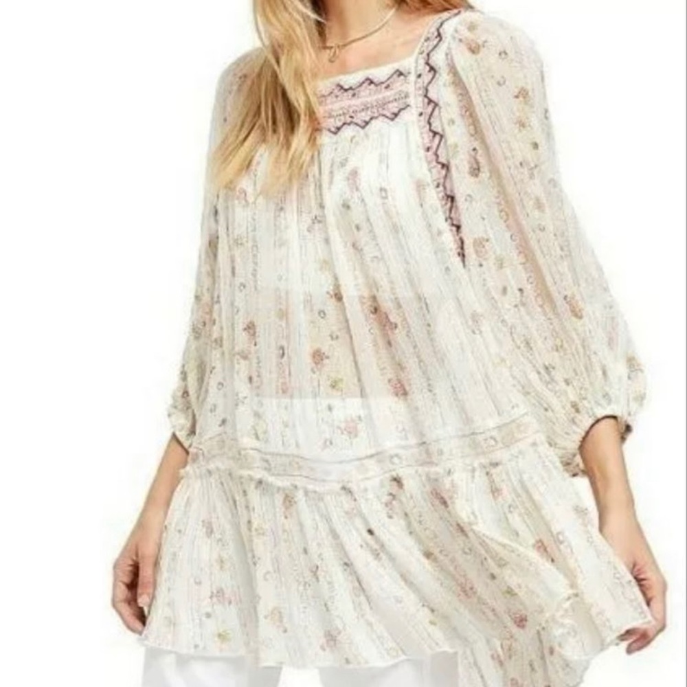 Free People
L Women's White Ivory Size Large Metallic Tunic Blouse